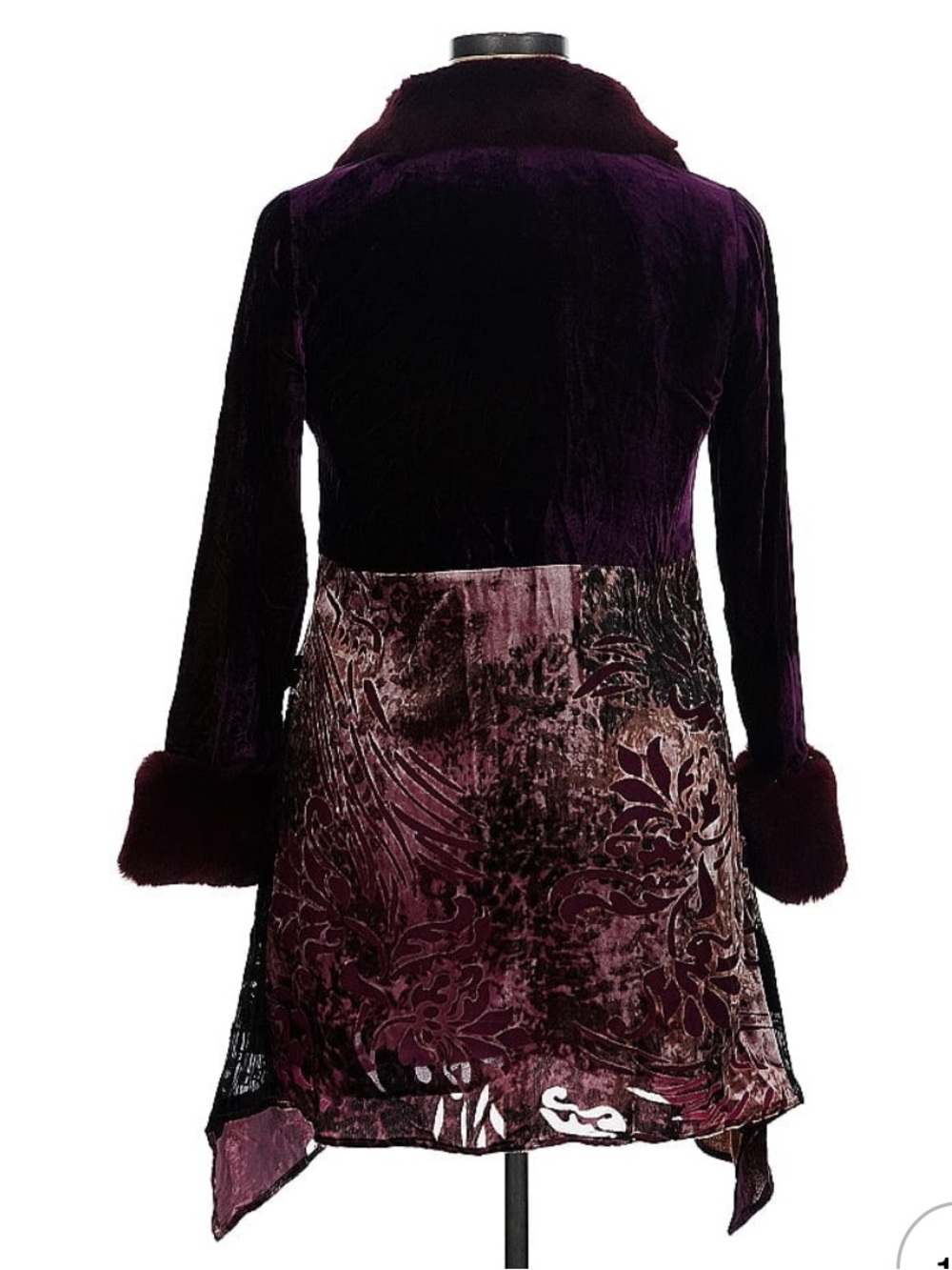 Soft Surrounding jacket velvet burn out-removable fur- plum burgundy patchwork S - Picture 4 of 17
